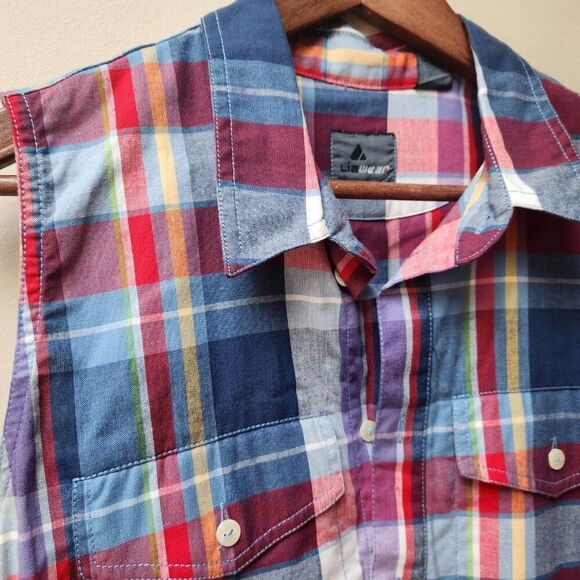 Vintage lizwear plaid picnic sleeveless blouse / L - Picture 3 of 4